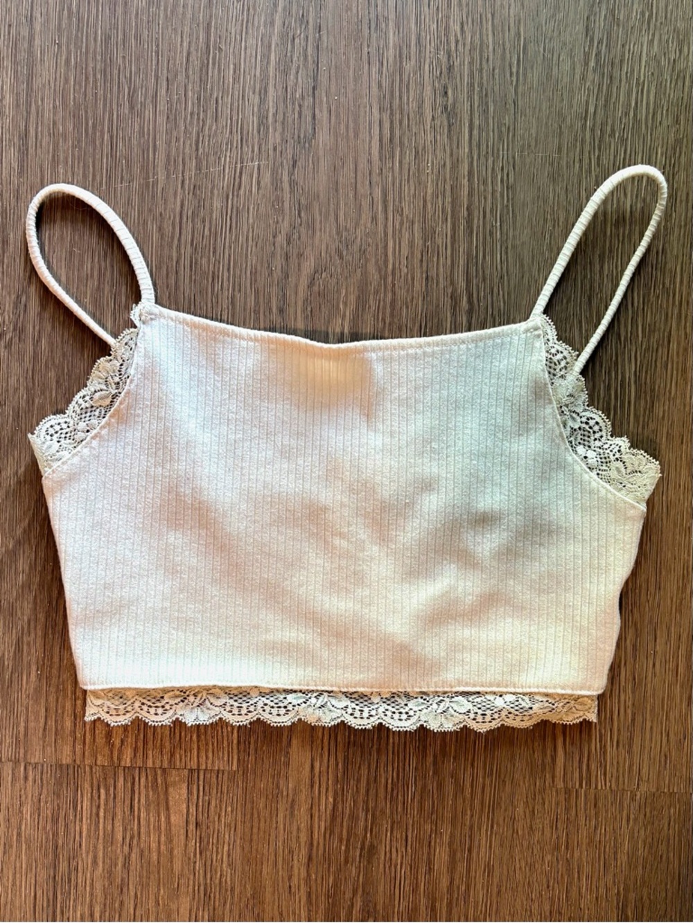 Forever 21 Cream Ribbed Lace Trim Cami Balletcore Y2K Inspired Top - Picture 4 of 5
